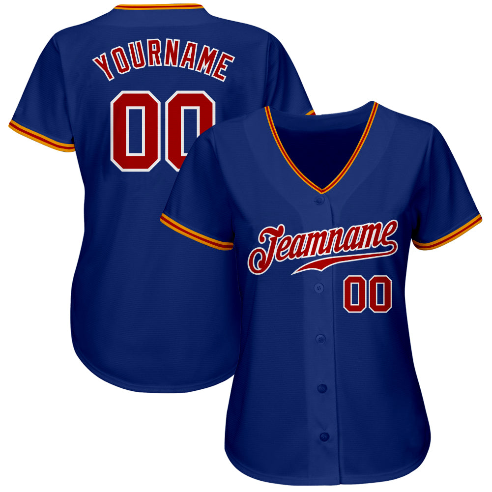 Custom Royal Red White-Gold Authentic Baseball Jersey - Sky-Custom