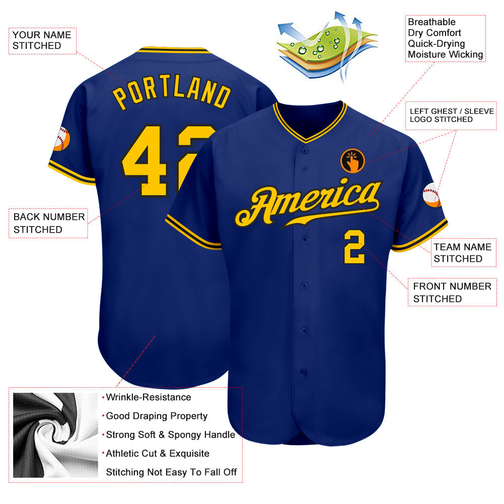 Custom Royal Gold-Black Authentic Baseball Jersey - Sky-Custom