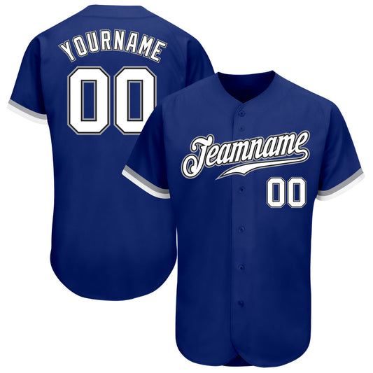 Custom Royal White Black-Gray Authentic Baseball Jersey - Sky-Custom
