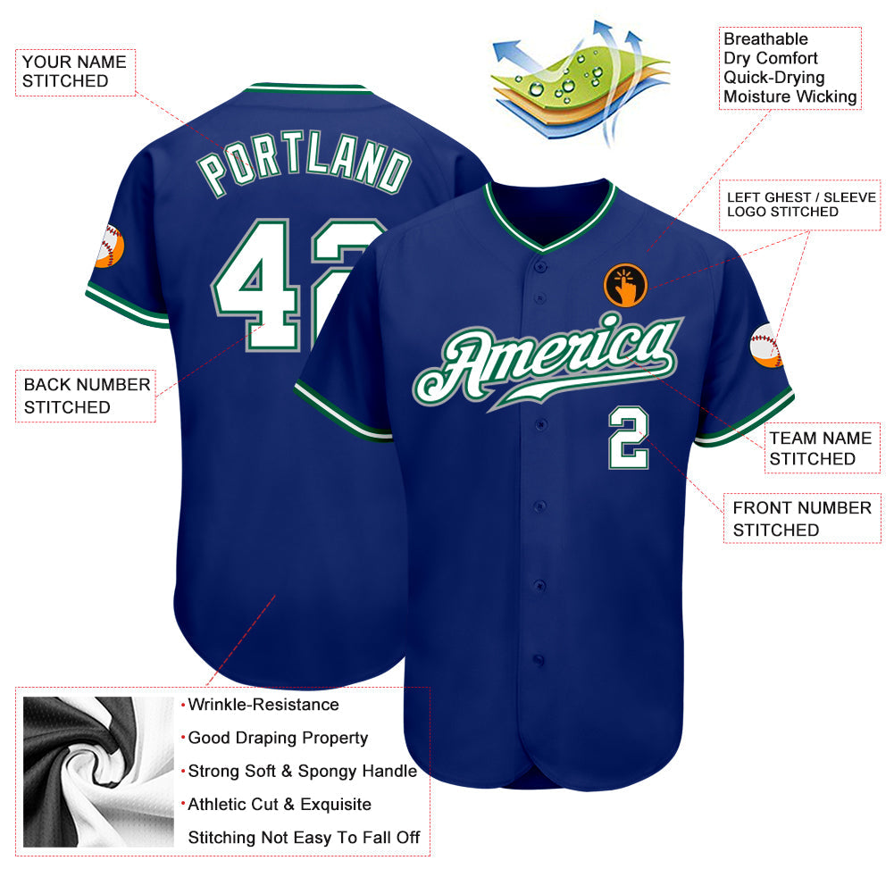 Custom Royal White Kelly Green-Gray Authentic Baseball Jersey - Sky-Custom