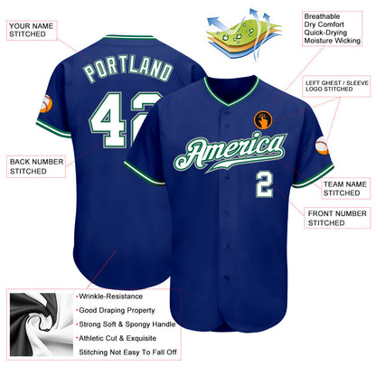 Custom Royal White Kelly Green-Gray Authentic Baseball Jersey - Sky-Custom