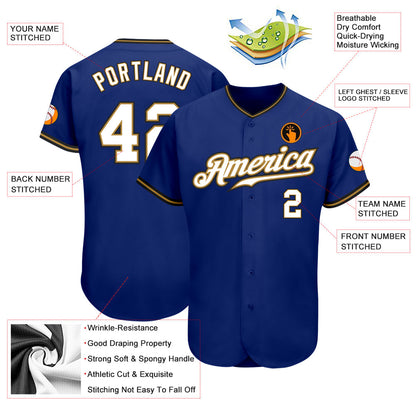 Custom Royal White Old Gold-Black Authentic Baseball Jersey - Sky-Custom