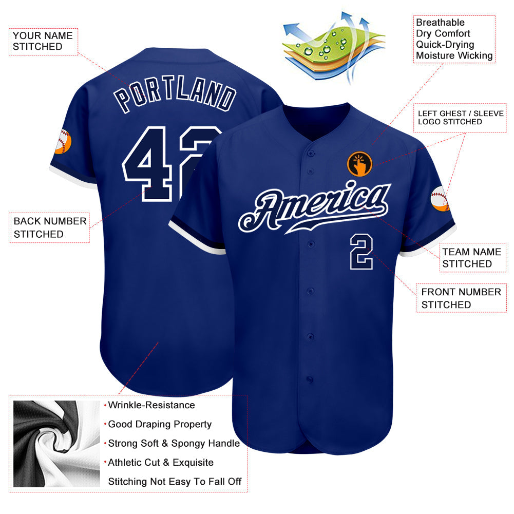 Custom Royal Navy-White Authentic Baseball Jersey - Sky-Custom