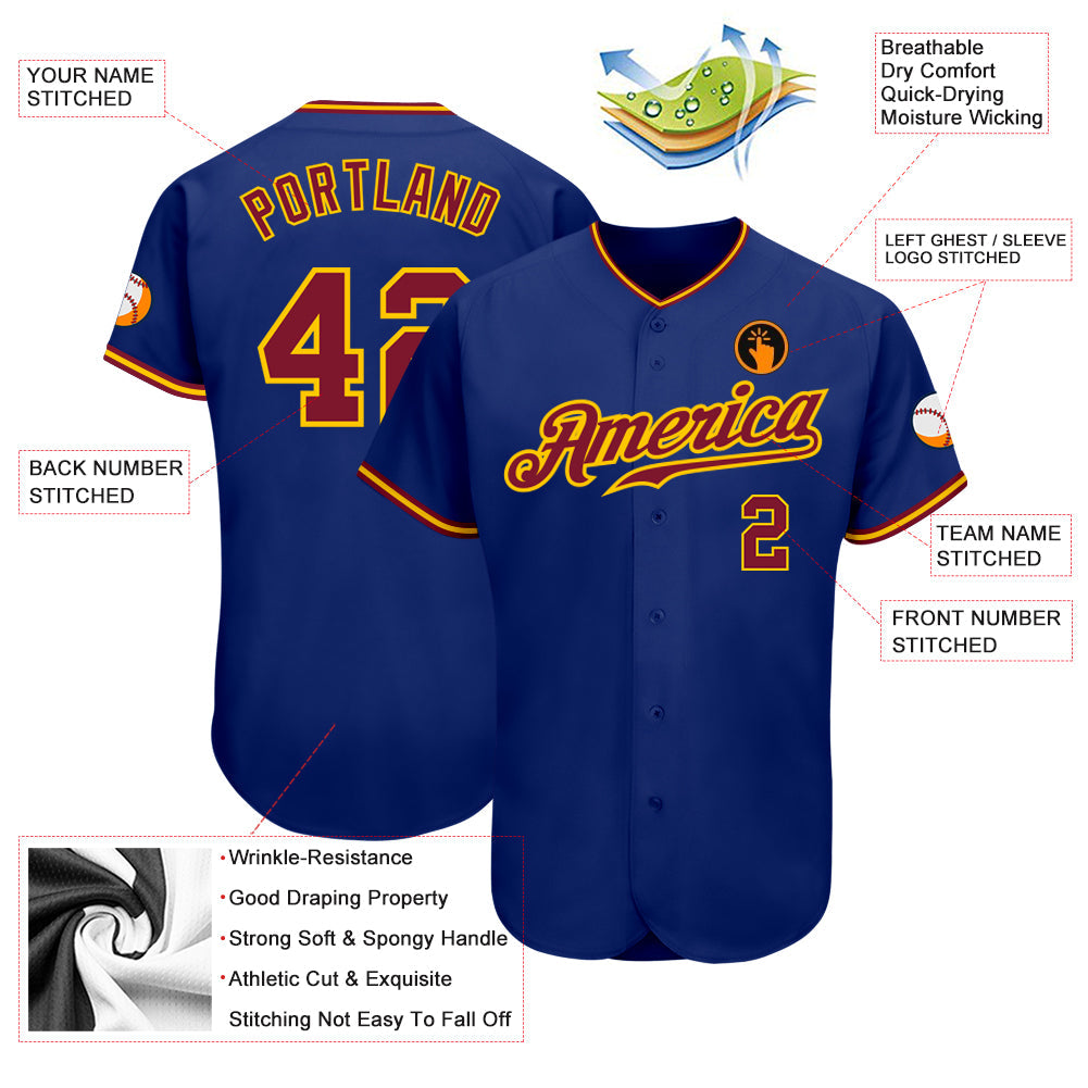 Custom Royal Crimson-Gold Authentic Baseball Jersey - Sky-Custom