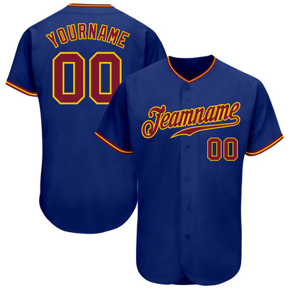 Custom Royal Crimson-Gold Authentic Baseball Jersey - Sky-Custom