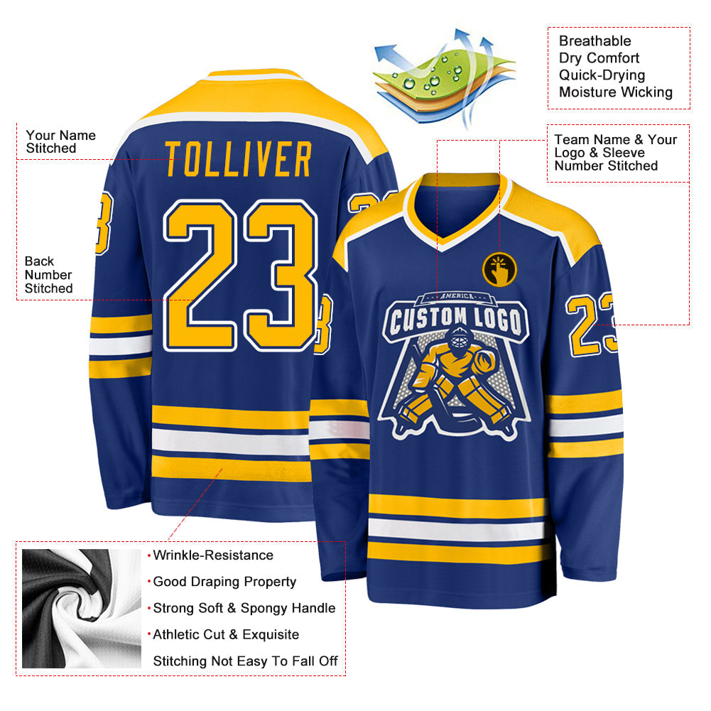 Custom Royal Gold-White Hockey Jersey - Sky-Custom
