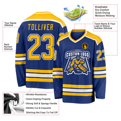Custom Royal Gold-White Hockey Jersey - Sky-Custom