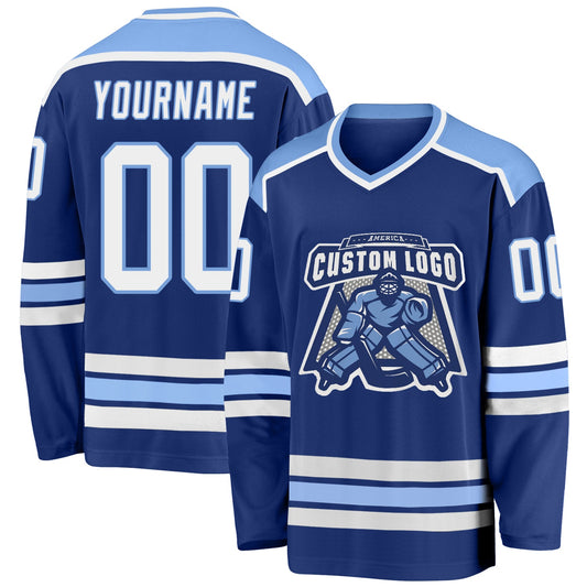 Custom Royal White-Light Blue Hockey Jersey - Sky-Custom