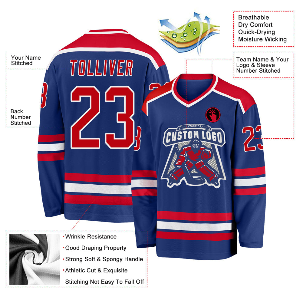 Custom Royal Red-White Hockey Jersey - Sky-Custom