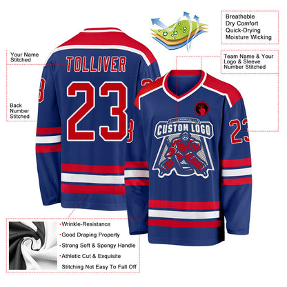 Custom Royal Red-White Hockey Jersey - Sky-Custom