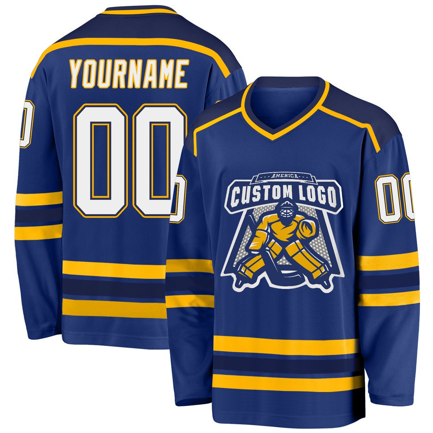 Custom Royal White Navy-Gold Hockey Jersey - Sky-Custom