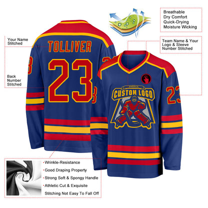 Custom Royal Red-Gold Hockey Jersey - Sky-Custom