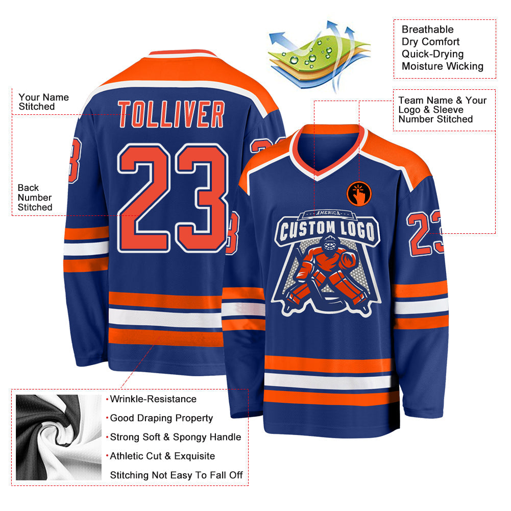 Custom Royal Orange-White Hockey Jersey - Sky-Custom