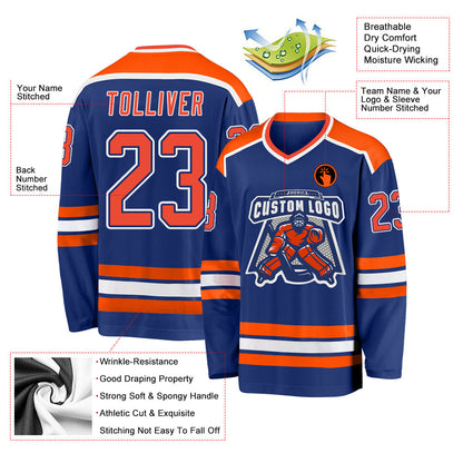 Custom Royal Orange-White Hockey Jersey - Sky-Custom