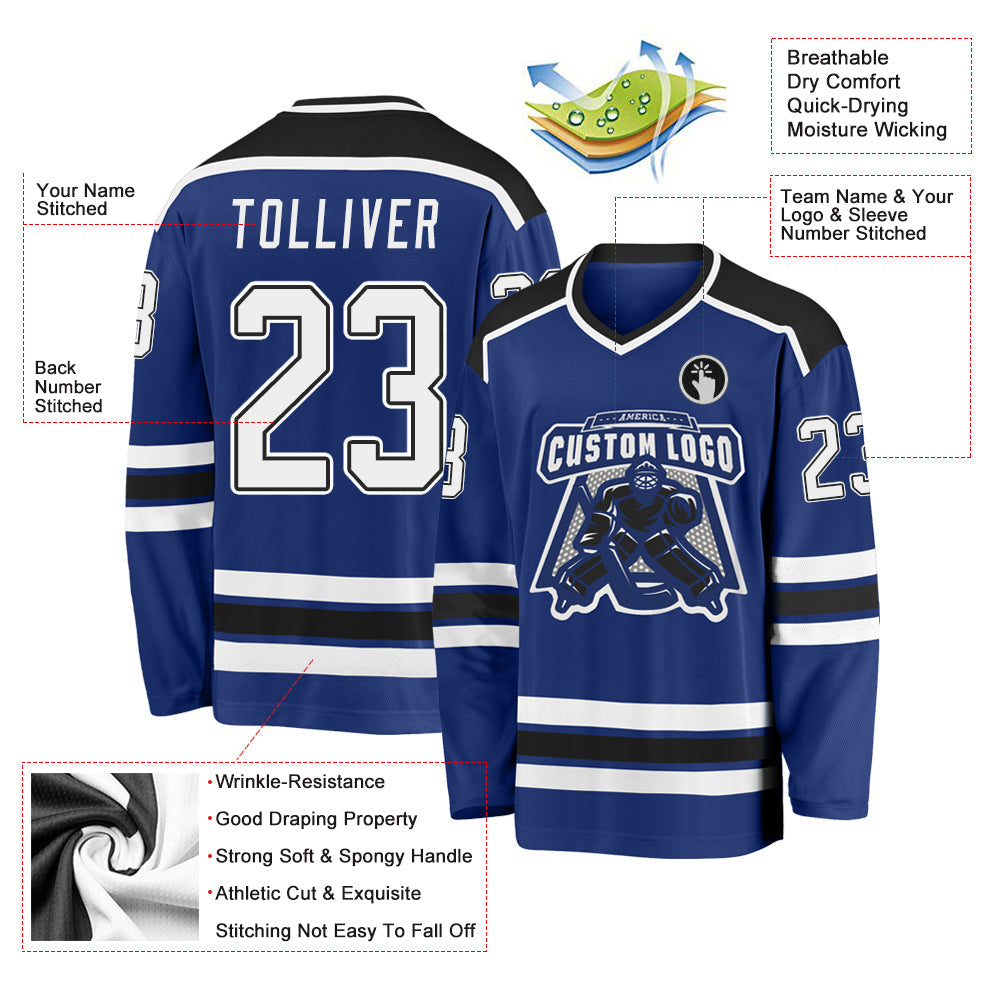 Custom Royal White-Black Hockey Jersey - Sky-Custom