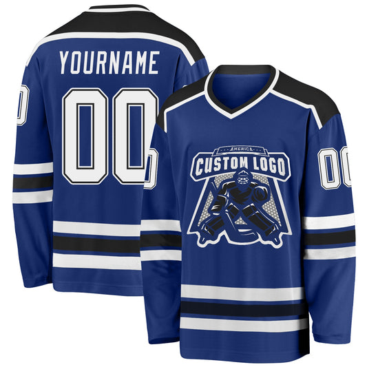 Custom Royal White-Black Hockey Jersey - Sky-Custom