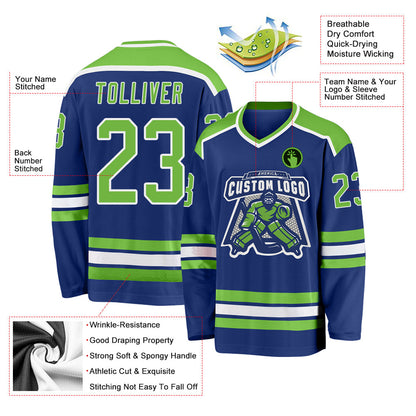 Custom Royal Neon Green-White Hockey Jersey - Sky-Custom