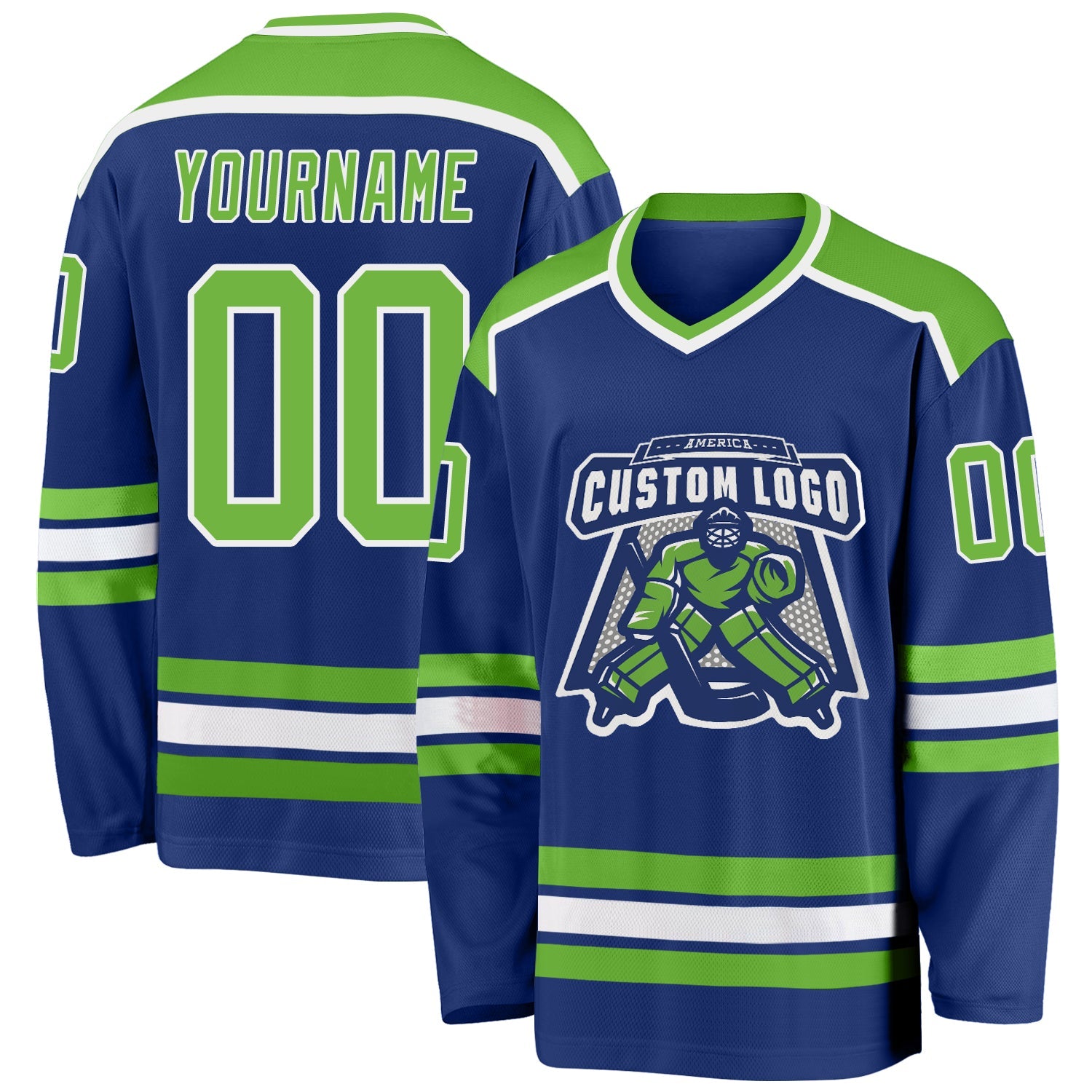 Custom Royal Neon Green-White Hockey Jersey - Sky-Custom
