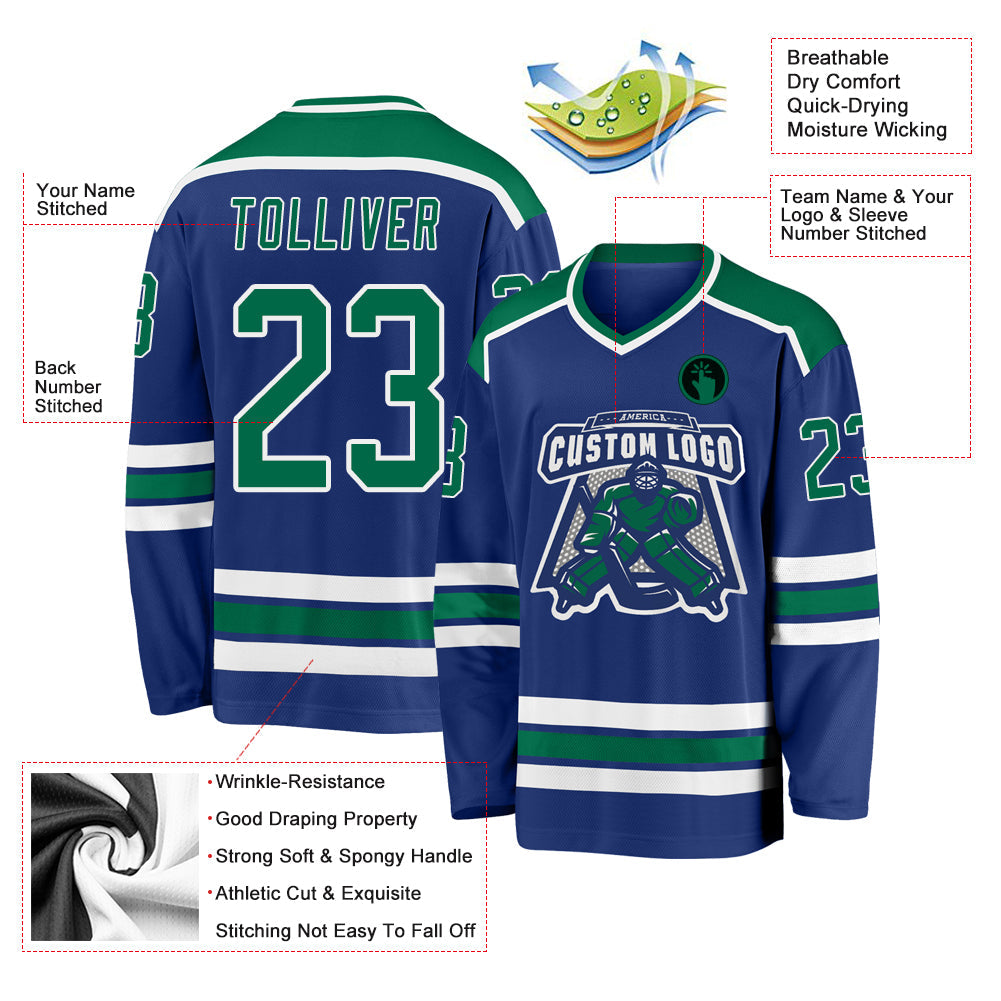 Custom Royal Kelly Green-White Hockey Jersey - Sky-Custom