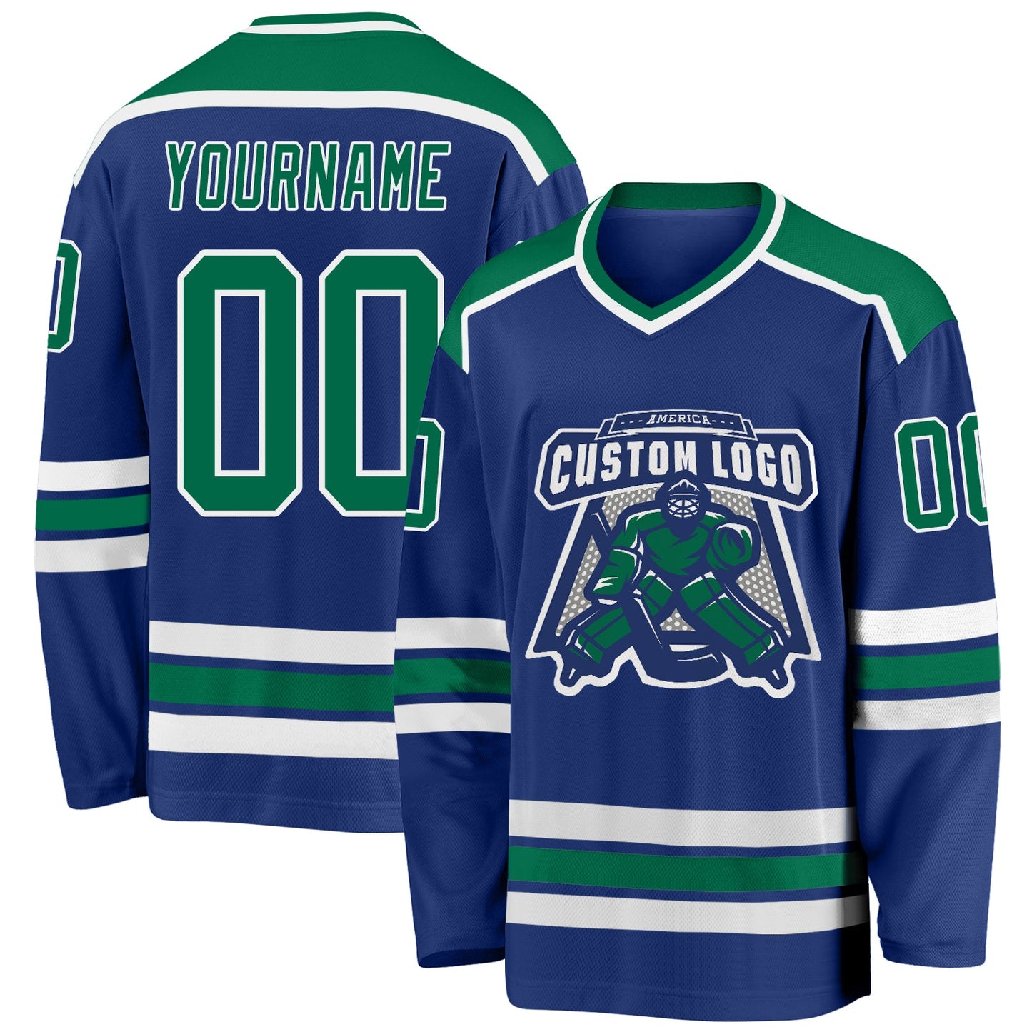 Custom Royal Kelly Green-White Hockey Jersey - Sky-Custom