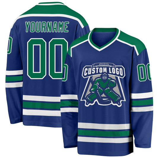 Custom Royal Kelly Green-White Hockey Jersey - Sky-Custom