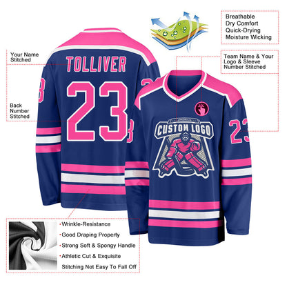 Custom Royal Pink-White Hockey Jersey - Sky-Custom