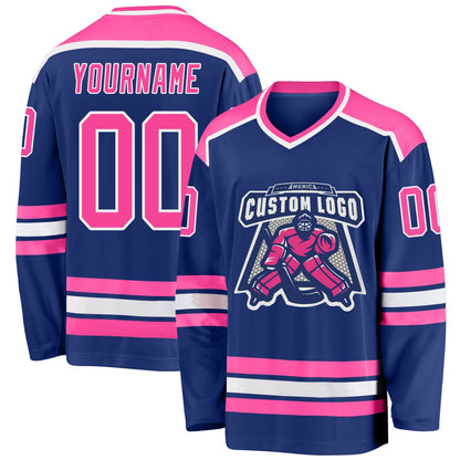 Custom Royal Pink-White Hockey Jersey - Sky-Custom