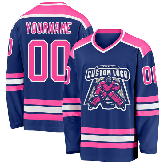 Custom Royal Pink-White Hockey Jersey - Sky-Custom