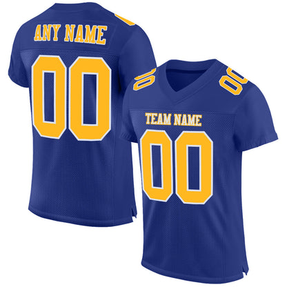 Custom Royal Gold-White Mesh Authentic Football Jersey - Sky-Custom