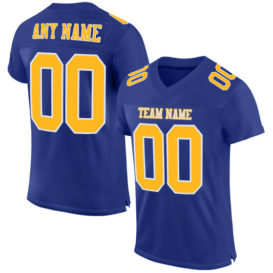 Custom Royal Gold-White Mesh Authentic Football Jersey - Sky-Custom