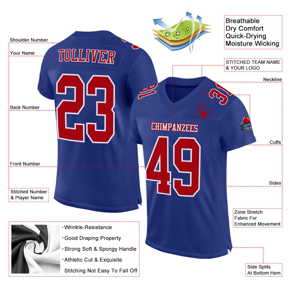 Custom Royal Red-White Mesh Authentic Football Jersey - Sky-Custom
