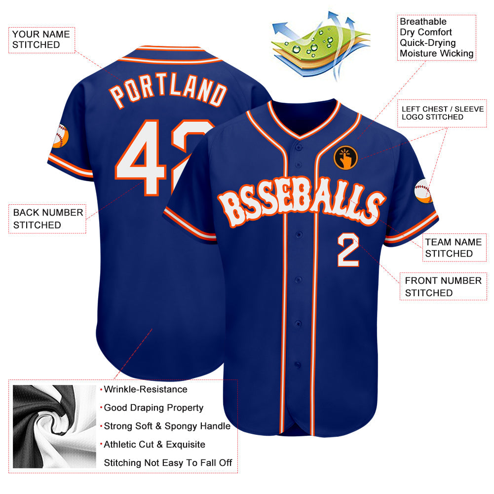 Custom Royal White-Orange Authentic Baseball Jersey - Sky-Custom