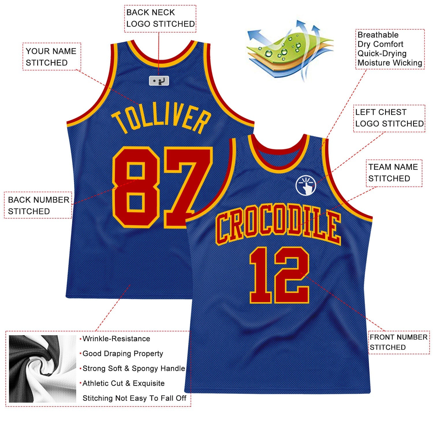 Custom Royal Red-Gold Authentic Throwback Basketball Jersey - Sky-Custom