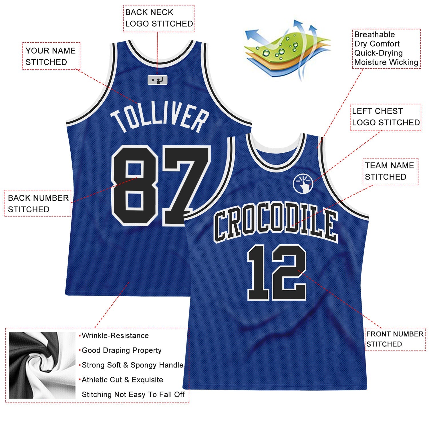 Custom Royal Black-White Authentic Throwback Basketball Jersey - Sky-Custom