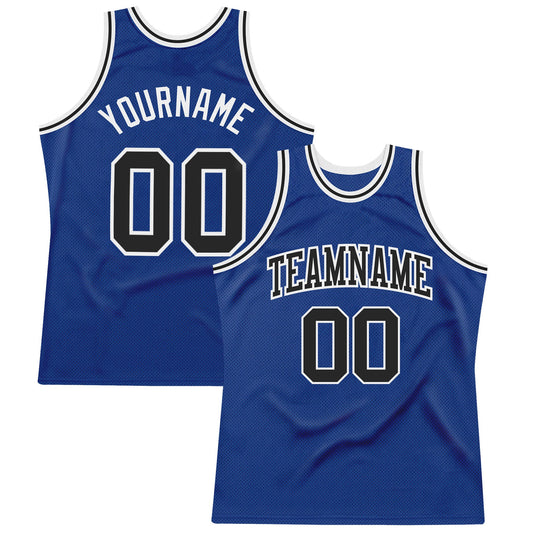 Custom Royal Black-White Authentic Throwback Basketball Jersey - Sky-Custom
