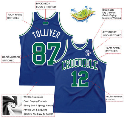 Custom Royal Kelly Green-White Authentic Throwback Basketball Jersey - Sky-Custom