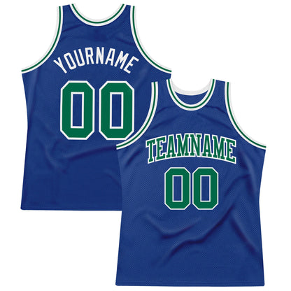 Custom Royal Kelly Green-White Authentic Throwback Basketball Jersey - Sky-Custom