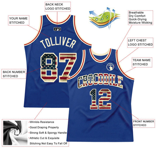 Custom Royal Vintage USA Flag-Cream Authentic Throwback Basketball Jersey - Sky-Custom