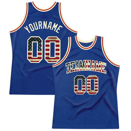 Custom Royal Vintage USA Flag-Cream Authentic Throwback Basketball Jersey - Sky-Custom