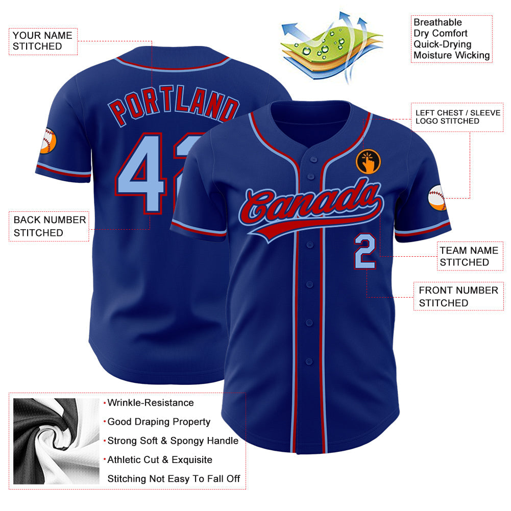 Custom Royal Light Blue-Red Authentic Baseball Jersey - Sky-Custom
