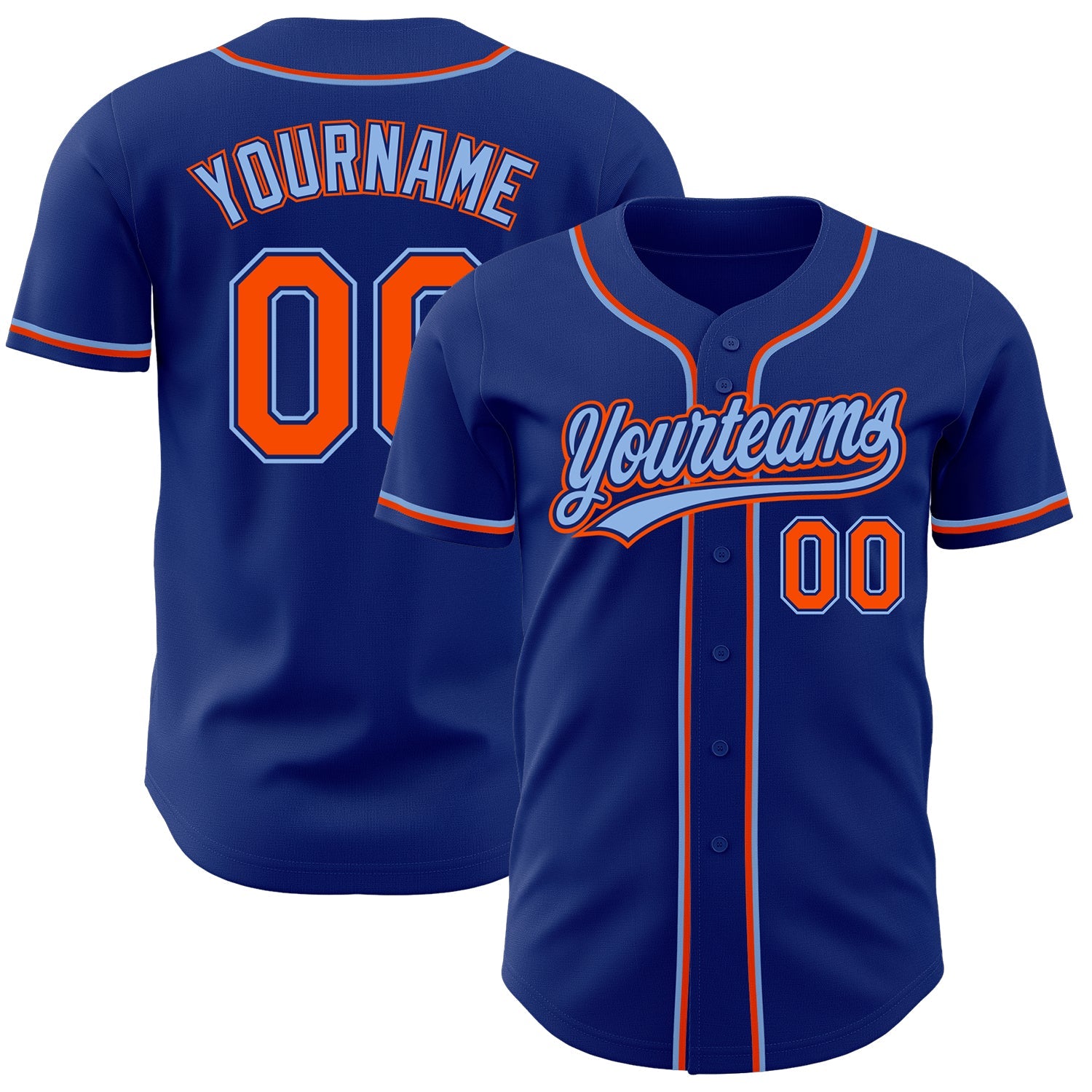 Custom Royal Orange-Light Blue Authentic Baseball Jersey - Sky-Custom