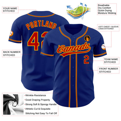 Custom Royal Red-Gold Authentic Baseball Jersey - Sky-Custom