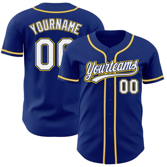 Custom Royal White-Gold Authentic Baseball Jersey - Sky-Custom