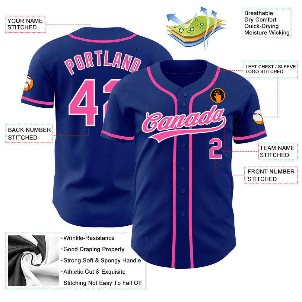 Custom Royal Pink-White Authentic Baseball Jersey - Sky-Custom