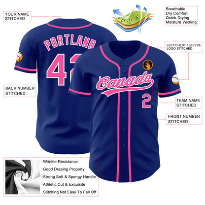 Custom Royal Pink-White Authentic Baseball Jersey - Sky-Custom