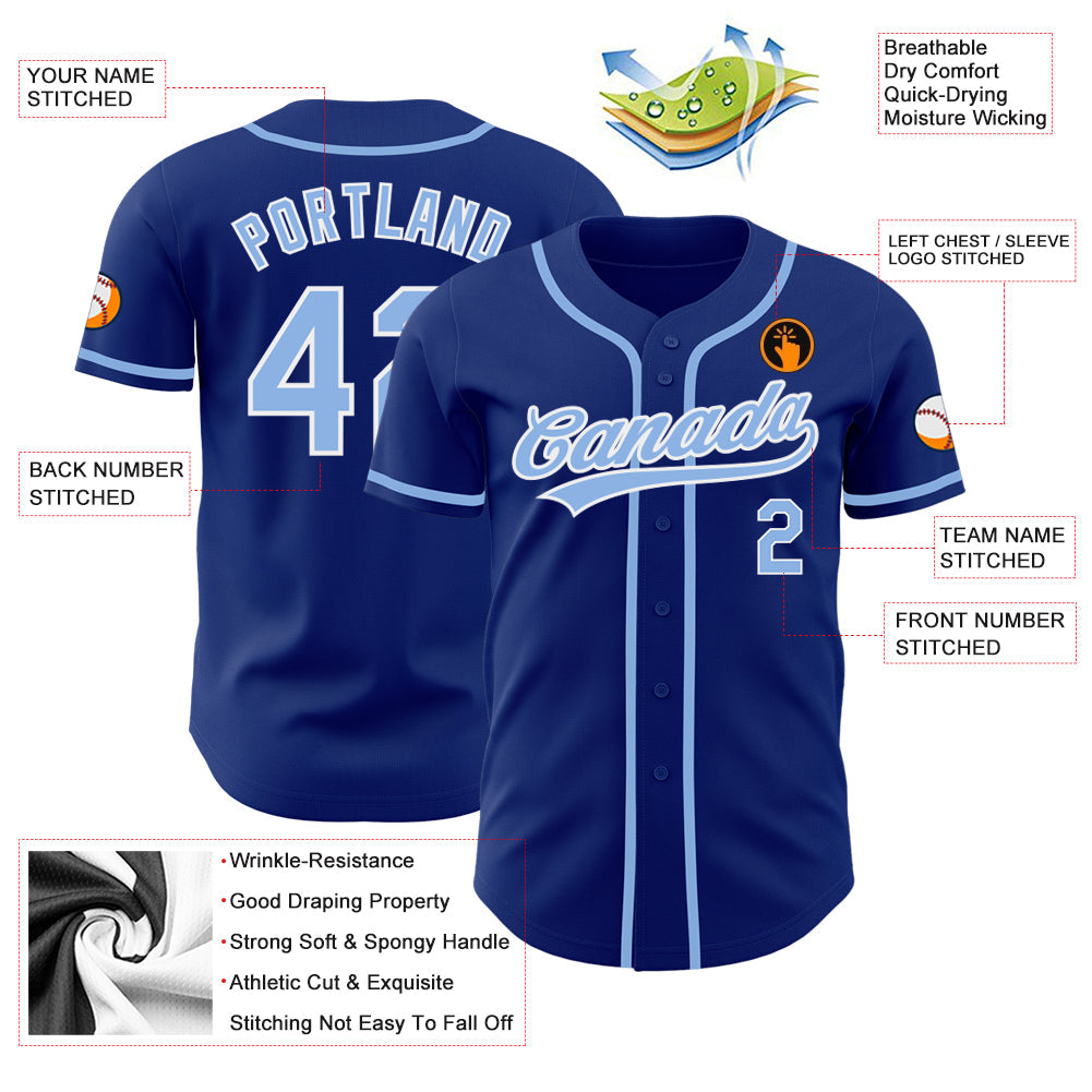 Custom Royal Light Blue-White Authentic Baseball Jersey - Sky-Custom