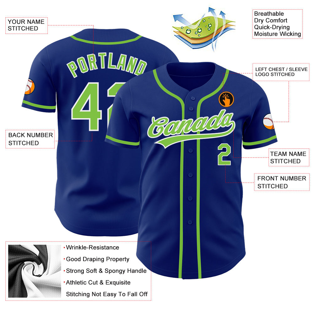 Custom Royal Neon Green-White Authentic Baseball Jersey - Sky-Custom