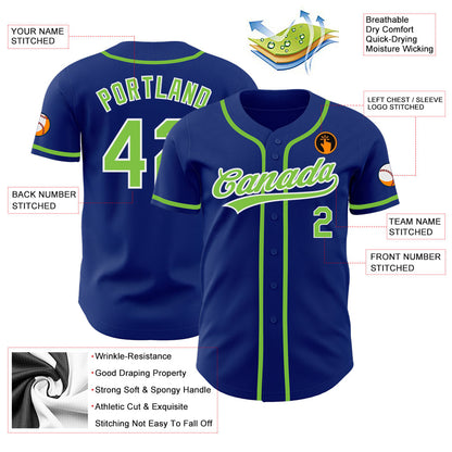 Custom Royal Neon Green-White Authentic Baseball Jersey - Sky-Custom