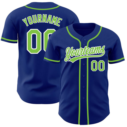 Custom Royal Neon Green-White Authentic Baseball Jersey - Sky-Custom