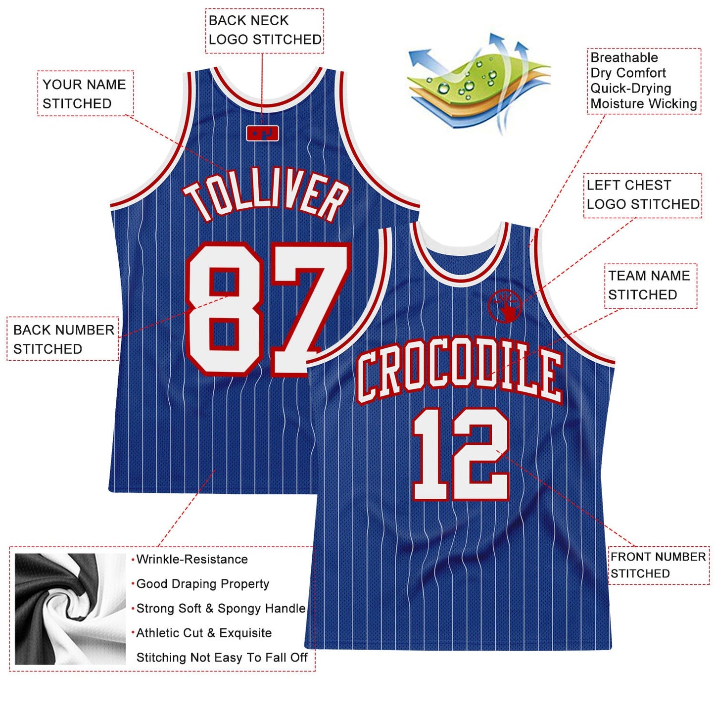 Custom Royal White Pinstripe White-Red Authentic Basketball Jersey - Sky-Custom